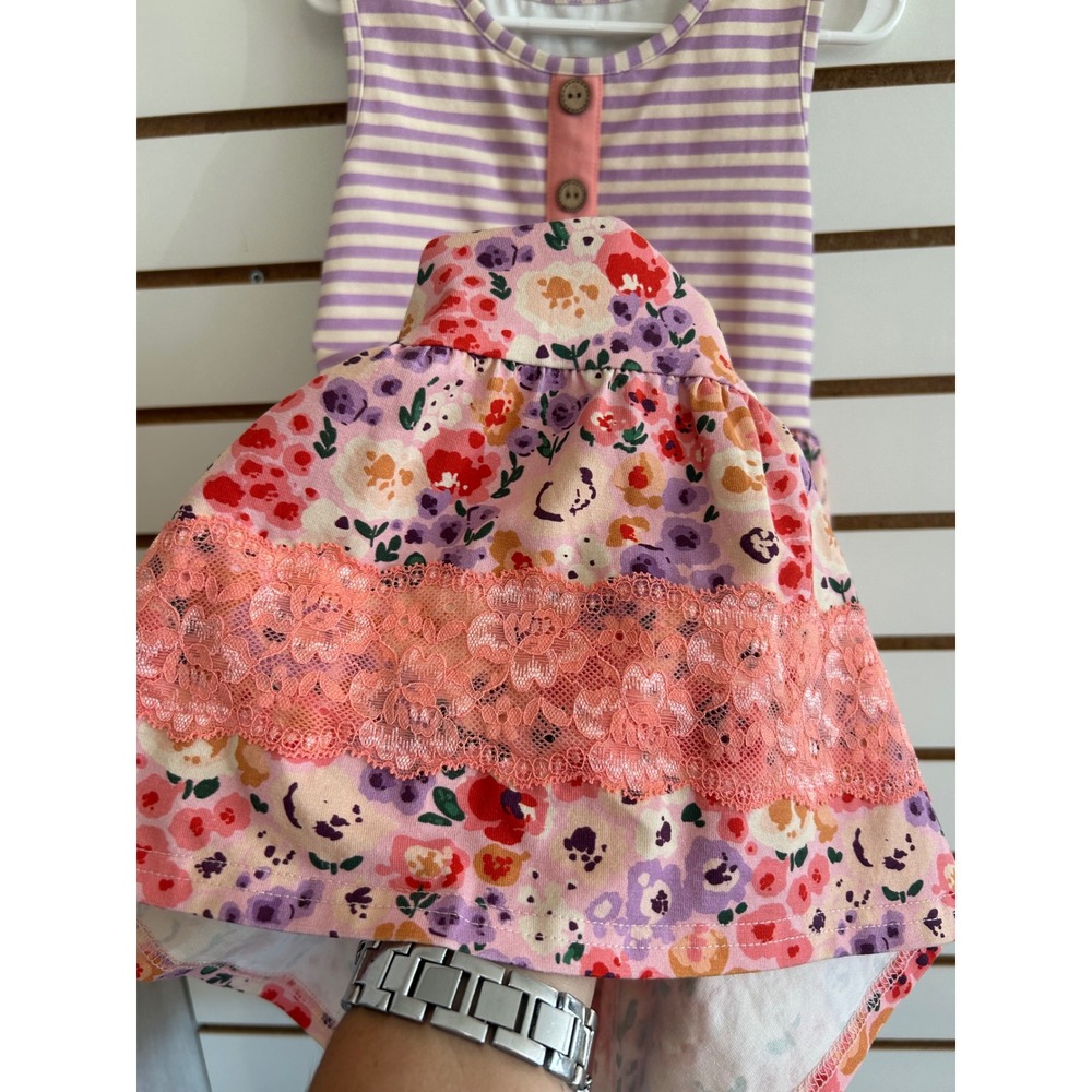 Cheeky Plum Girls 6Y Lavender Stripe Peach Floral Tiered Lace Dress Kids - Picture 3 of 5
